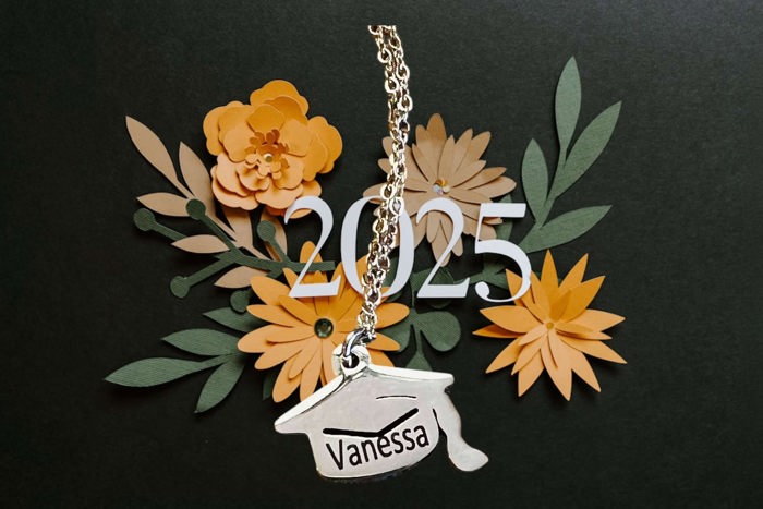 Grad Cap Necklace - Personalized - Choose Silver or Gold 