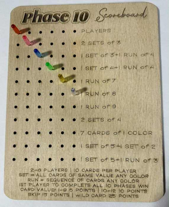 Phase 10 scoreboards - Perfect for game night!