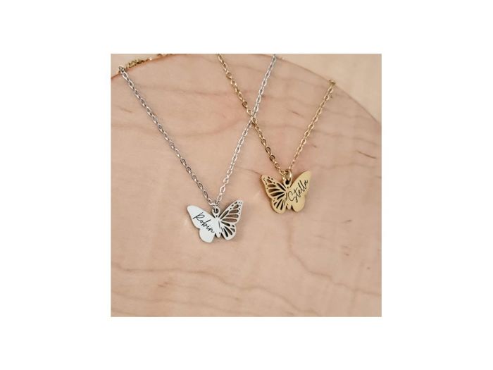 Butterfly Filigree Necklace - Very elegant and can be personalized with an initial or short name - Choose silver or gold 