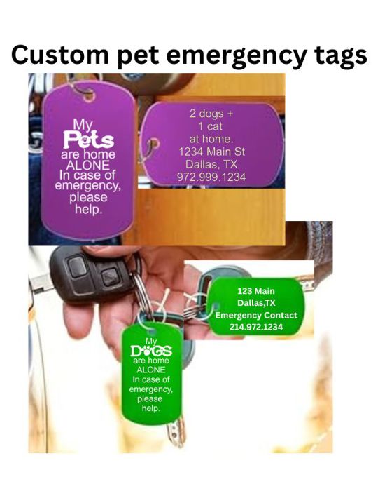 Emergency Custom Pet ID Tag – Dog Tag with keychain - Personalized 2-Sided Aluminum Tag – Pets Home Alone – Multiple Color Options
