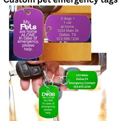 Emergency Custom Pet ID Tag – Dog Tag with keychain - Personalized 2-Sided Aluminum Tag – Pets Home Alone – Multiple Color Options