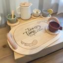  Personalized Wooden Tea Set with Silicone cups and teapot - 14 pieces total - tray can be personalized