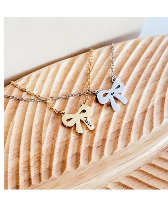 Bow Necklace - Personalized with name or initial up to 8 characters