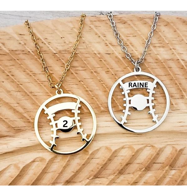 Baseball/Softball Necklace - Personalized with name or number - Choose gold or silver 