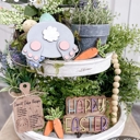  Easter Bunny Tiered Tray Set – Hand-Painted Wooden Decor