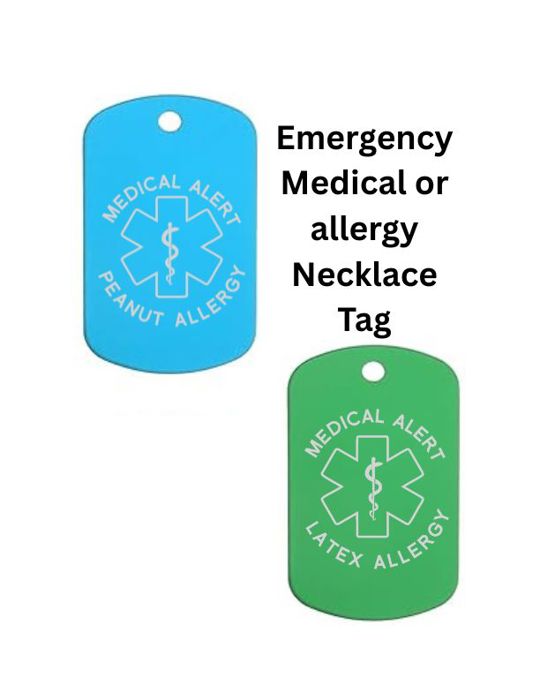 Medical Allergy or Condition Dog Tag Necklace – Customizable – 15 Style Options – Includes 24" Ball Chain