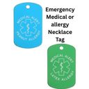  Medical Allergy or Condition Dog Tag Necklace – Customizable – 15 Style Options – Includes 24" Ball Chain