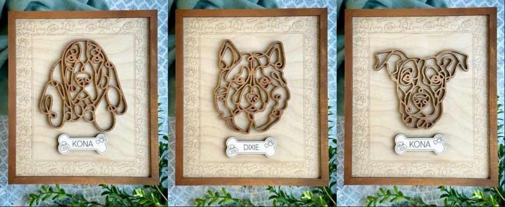 Dog Frame - Line Art Dog with Personalization and easel for display