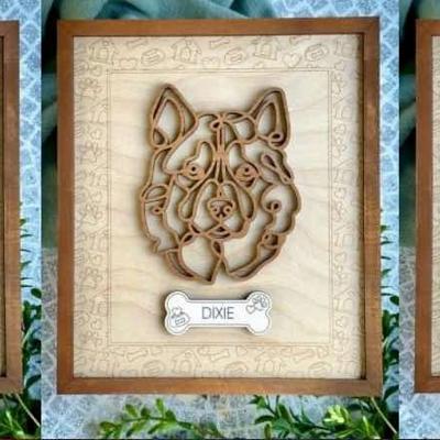 Dog Frame - Line Art Dog with Personalization and easel for display