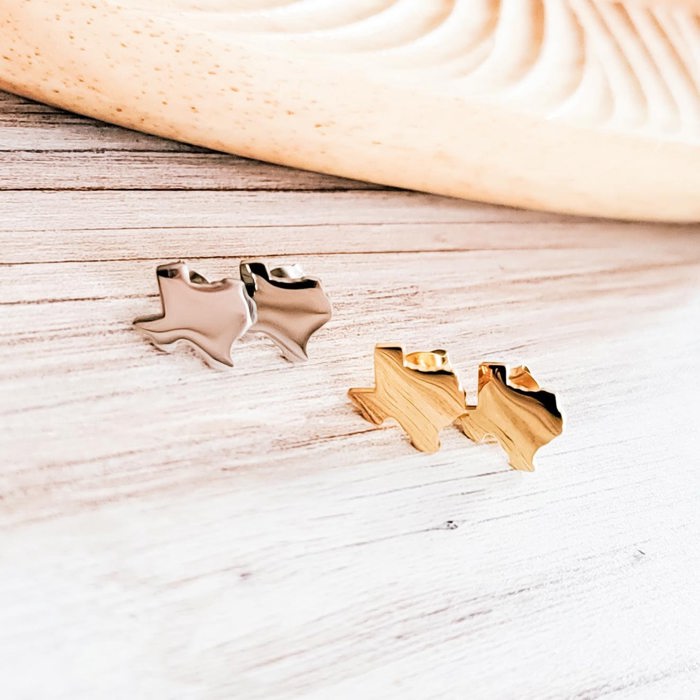 TX - Texas shaped earrings - Small with a big statement - TX proud - Can be personalized or left blank - Choose gold or silver