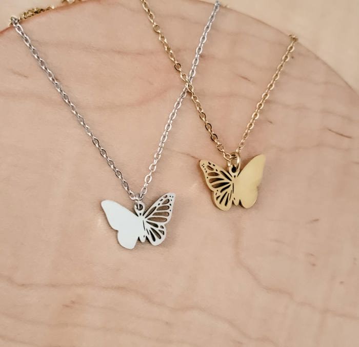 Butterfly Filigree Necklace - Very elegant and can be personalized with an initial or short name - Choose silver or gold 