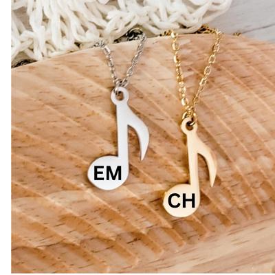 Music Note Necklace - Single - personalize with up to 2 initials  - Great for gift or treat yourself