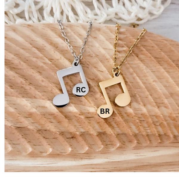 Double Music Note Necklace - Personalized with initials - Great gift for any music lover