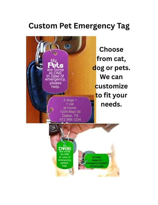 Emergency Custom Pet ID Tag – Dog Tag with keychain - Personalized 2-Sided Aluminum Tag – Pets Home Alone – Multiple Color Options