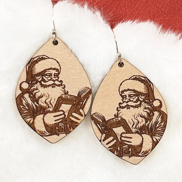 Santa Reading Wood Earrings