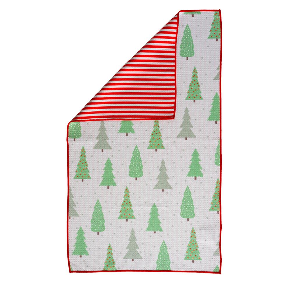 Waffle Knit Dish Towel "Christmas Tree Farm"