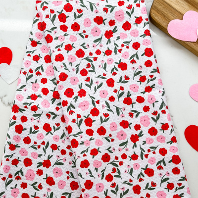 Reversible Waffle Knit Dish Towel  "Sweet Blooms"