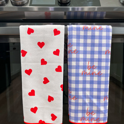 Waffle Knit Dish Towel  "Love Note"