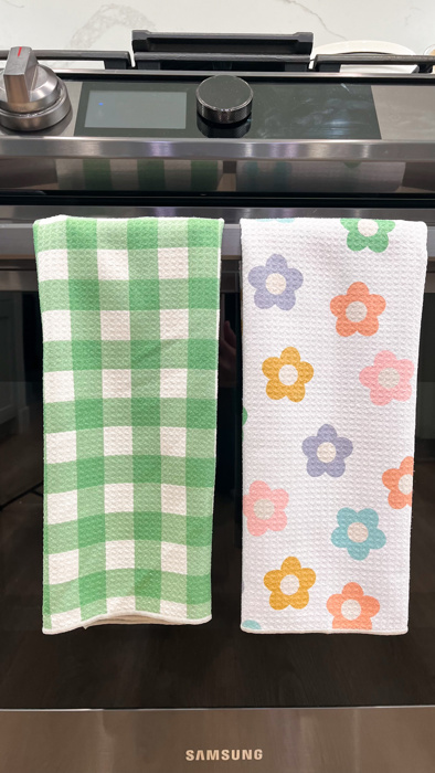 Reversible Waffle Knit Dish Towel  "Lucky Petals"