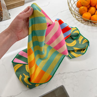 Reversible Waffle Knit Dish Towel "Banana Bunch"