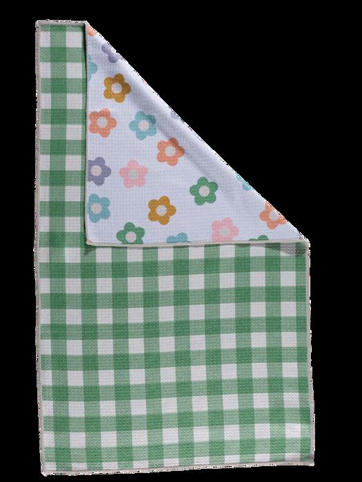 Waffle Knit Dish Towel  "Lucky Petals"