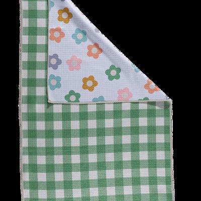 Waffle Knit Dish Towel  "Lucky Petals"