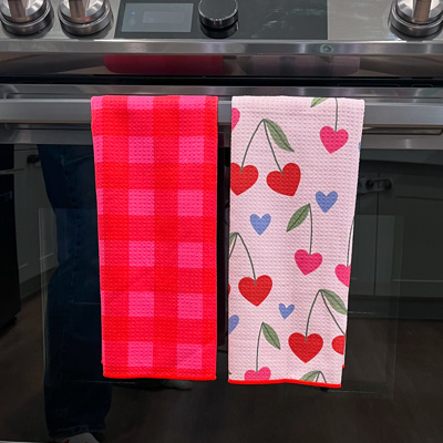 Waffle Knit Dish Towel  "Berry Cherry"