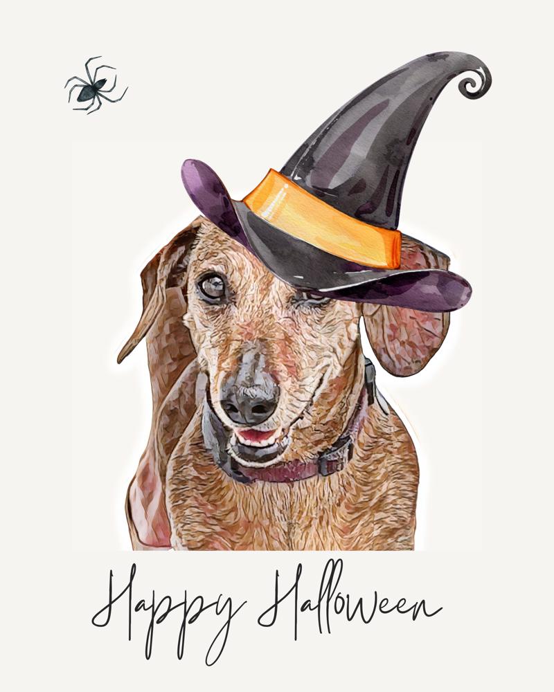 Spooky Dog Portrait: Personalized Halloween Wall Decor - Art Print