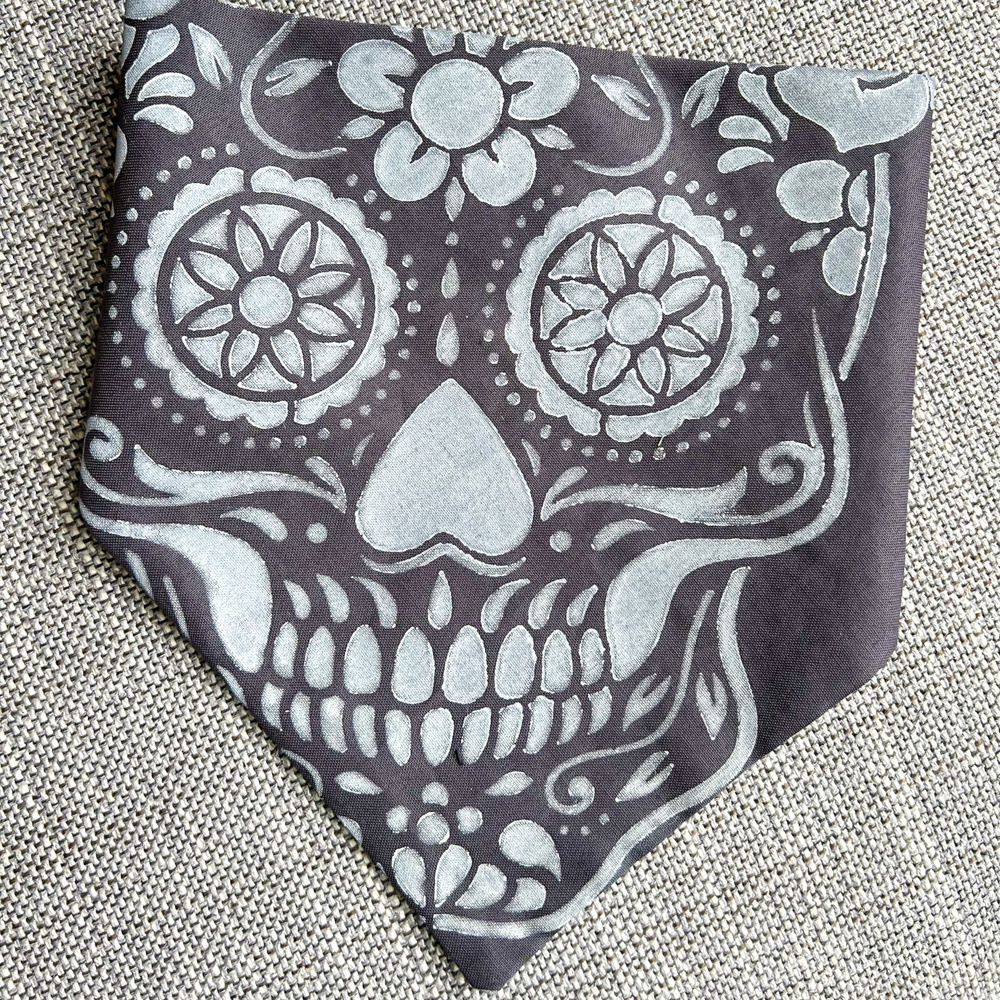 Halloween Dog Bandana | Hand painted, Handmade | Black skull