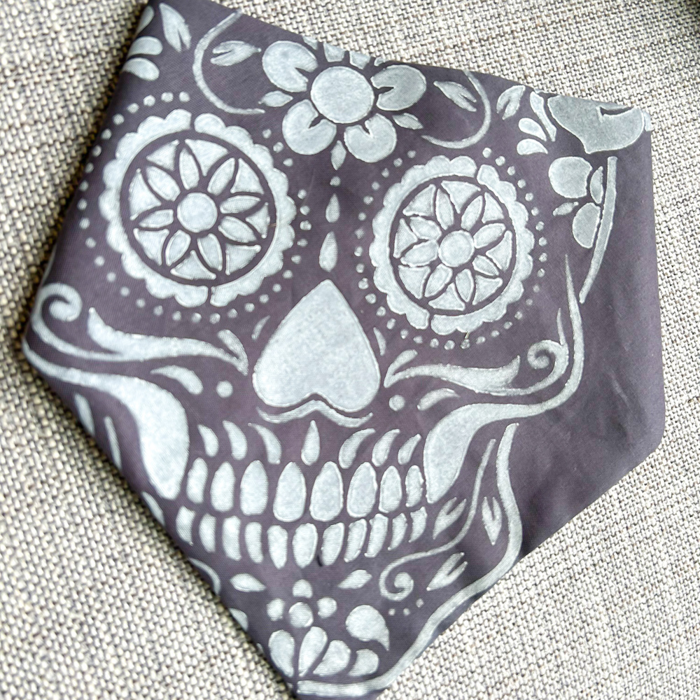 Halloween Dog Bandana | Hand painted, Handmade | Black skull