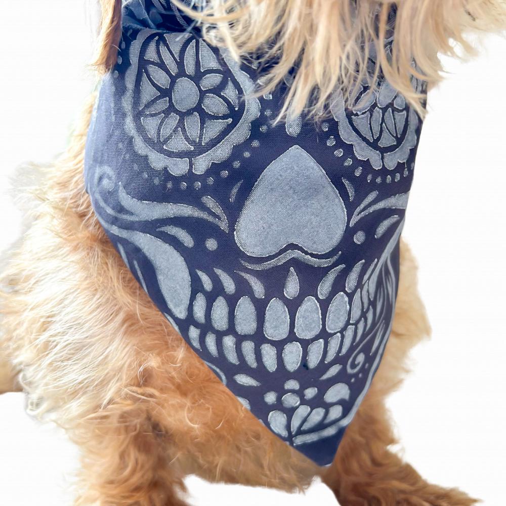 Halloween Dog Bandana | Hand painted, Handmade | Black skull