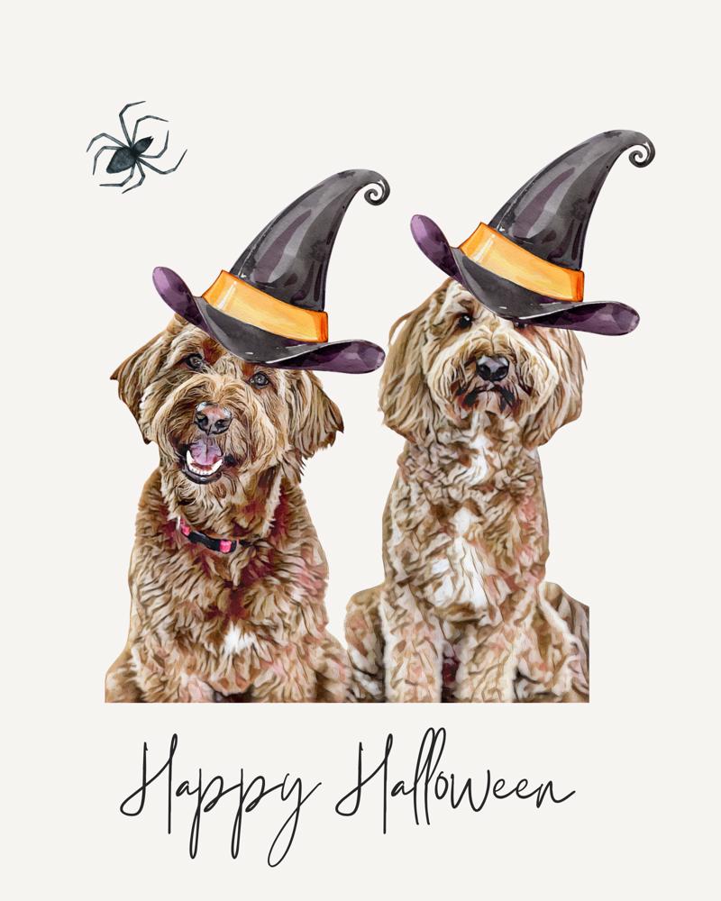 Spooky Dog Portrait: Personalized Halloween Wall Decor - Art Print