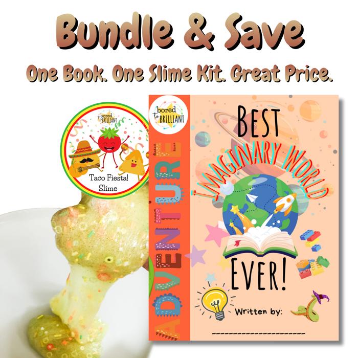 BUNDLE & SAVE! 'Best Imaginary World Ever!' | Personalized Writing & Drawing Book for Kids AND ‘Taco Fiesta’ Slime Kit