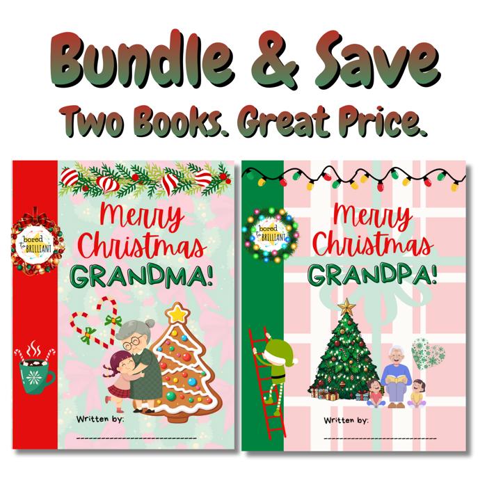 BUNDLE & SAVE! 'Merry Christmas Grandma' AND 'Merry Christmas Grandpa' | Personalized Writing & Drawing Book for Kids | Gifts for Grandma AND Grandpa