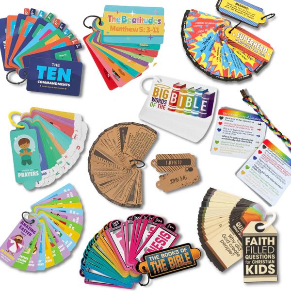 Bible Flash Cards make great stocking stuffers! Books of the Bible, Colors of Salvation, Prayers, Ten Commandments and More.