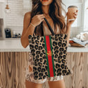  Personalized Leopard Print Tote Bag, Stripes, Custom Initials