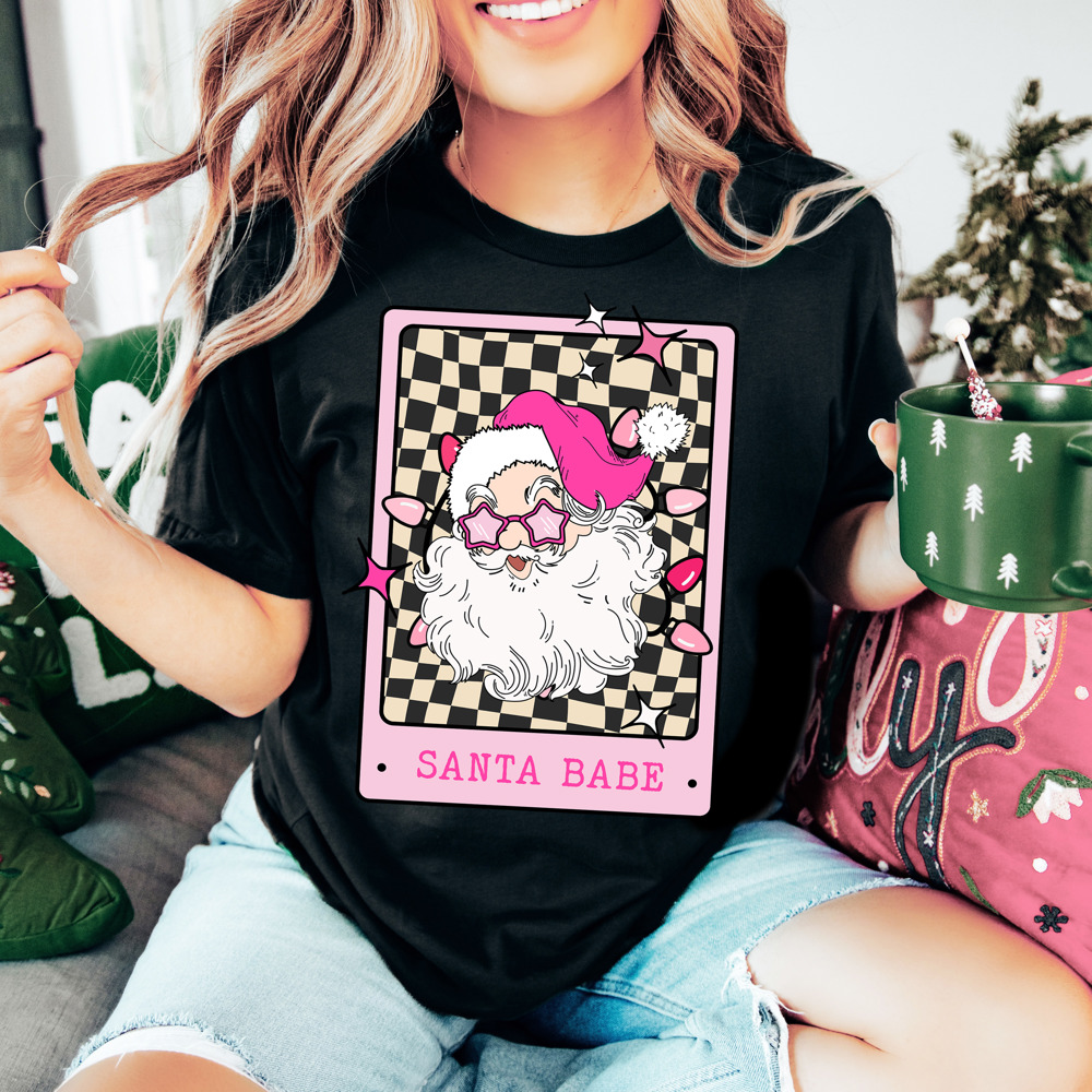 Graphic Tee, Tshirt, Christmas, Holiday, Bows, Santa Babe