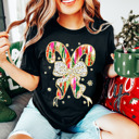  Graphic Tee, Tshirt, Christmas, Coquette Candy Cane with Bow