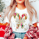  Graphic Tee, Tshirt, Christmas, Coquette Candy Cane with Bow