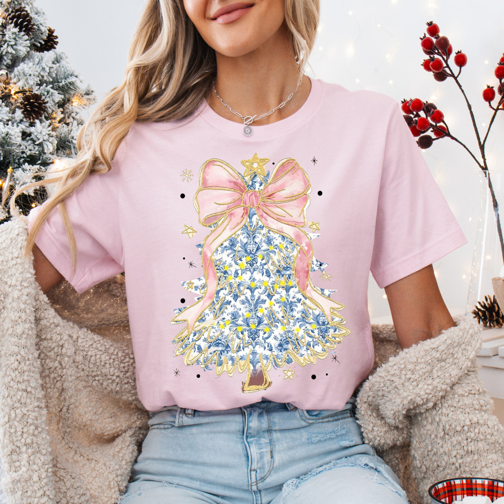 Graphic Tee, Tshirt, Christmas, Holiday, Bows, Trees, Chinoiserie