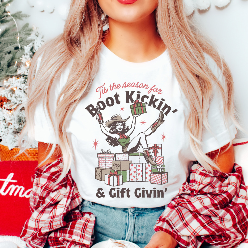 Graphic Tee, Tshirt, Christmas, Holiday, Boot Kickin and Gift Givin