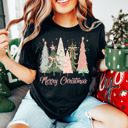  Graphic Tee, Tshirt, Christmas, Holiday, Bows, Pastel Trees