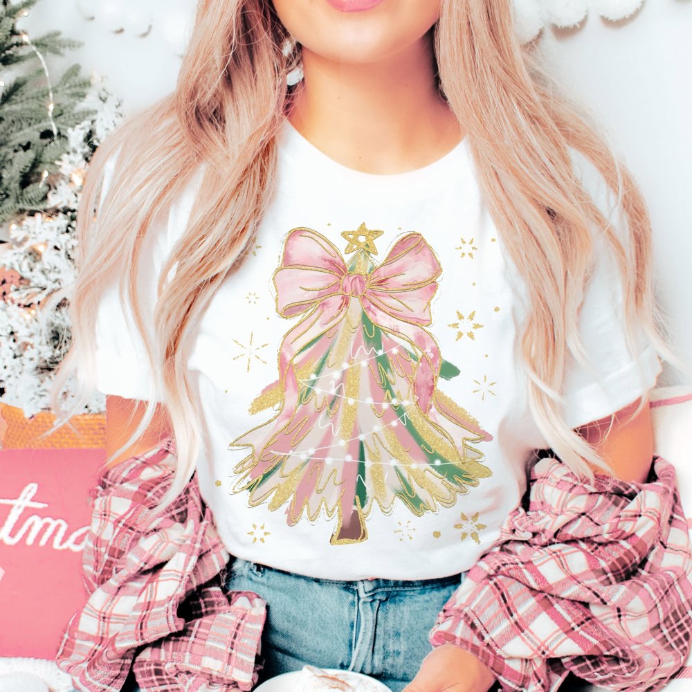 Graphic Tee, Tshirt, Couples Christmas Tree, Pastel Pink