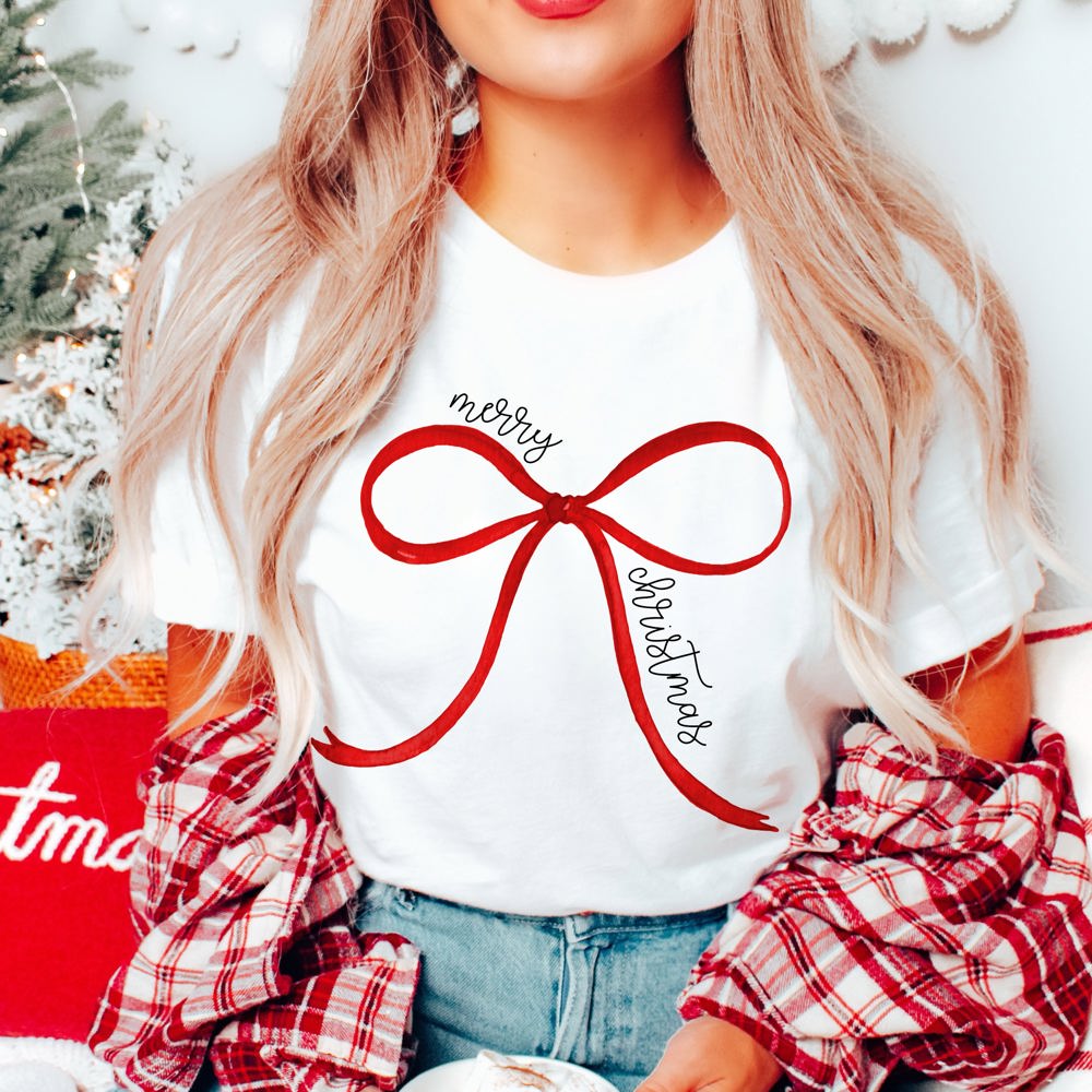 Graphic Tee, Tshirt, Couples Merry Christmas Red Ribbon