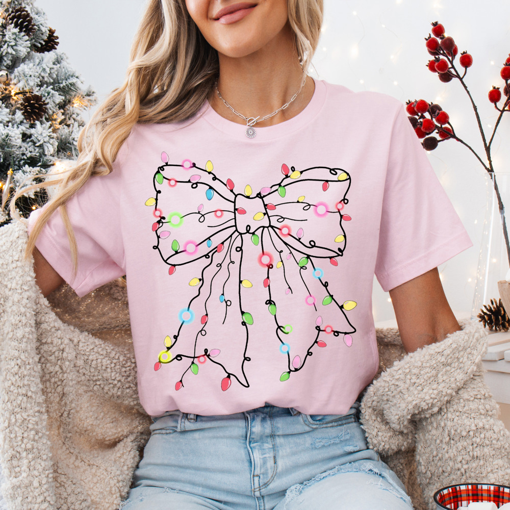 Graphic Tee, Tshirt, Christmas, Holiday, Bows, Christmas Tree Lights