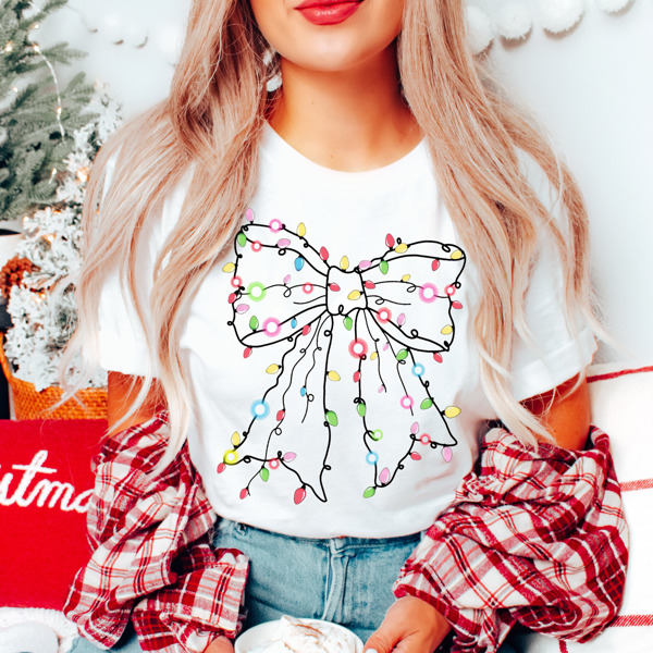 Graphic Tee, Tshirt, Christmas, Holiday, Bows, Christmas Tree Lights