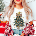  Graphic Tee, Tshirt, Christmas, Holiday, Bows, Leopard and Gold Tree 