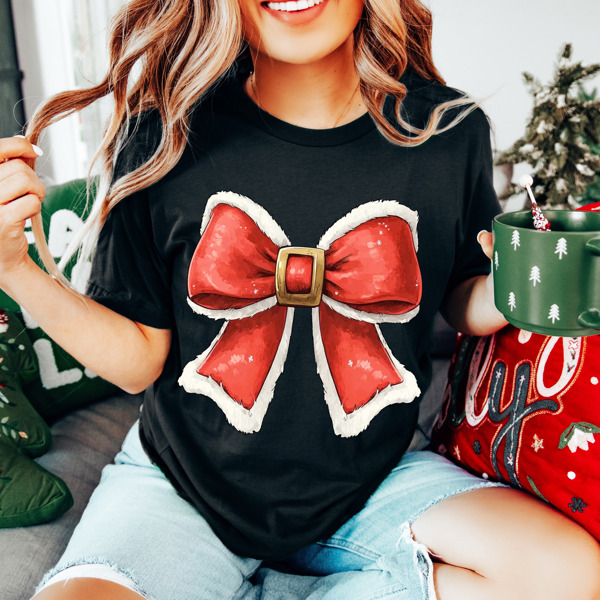 Graphic Tee, Tshirt, Christmas, Holiday, Santa Bows