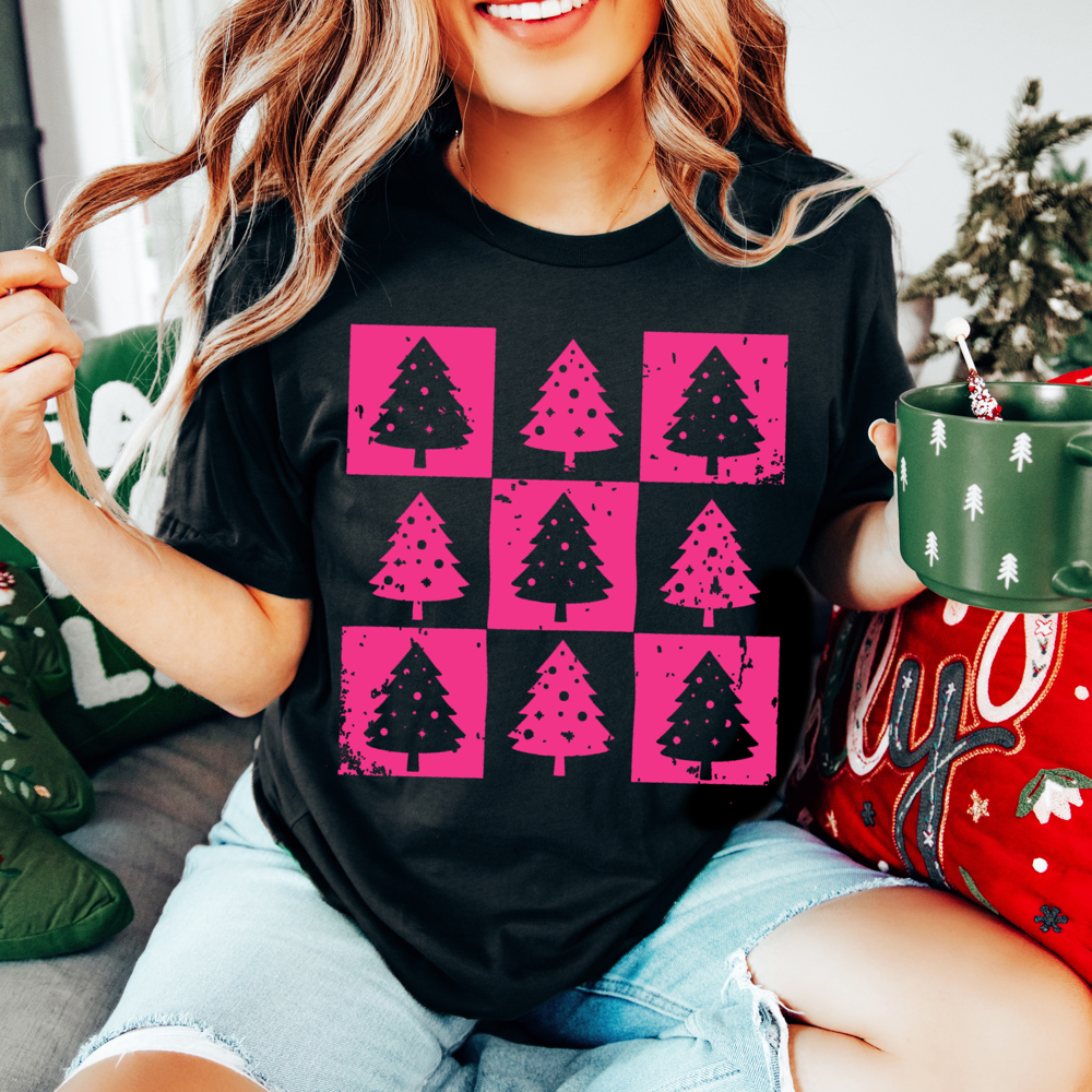 Graphic Tee, Tshirt, Christmas, Holiday, Bows, Trees