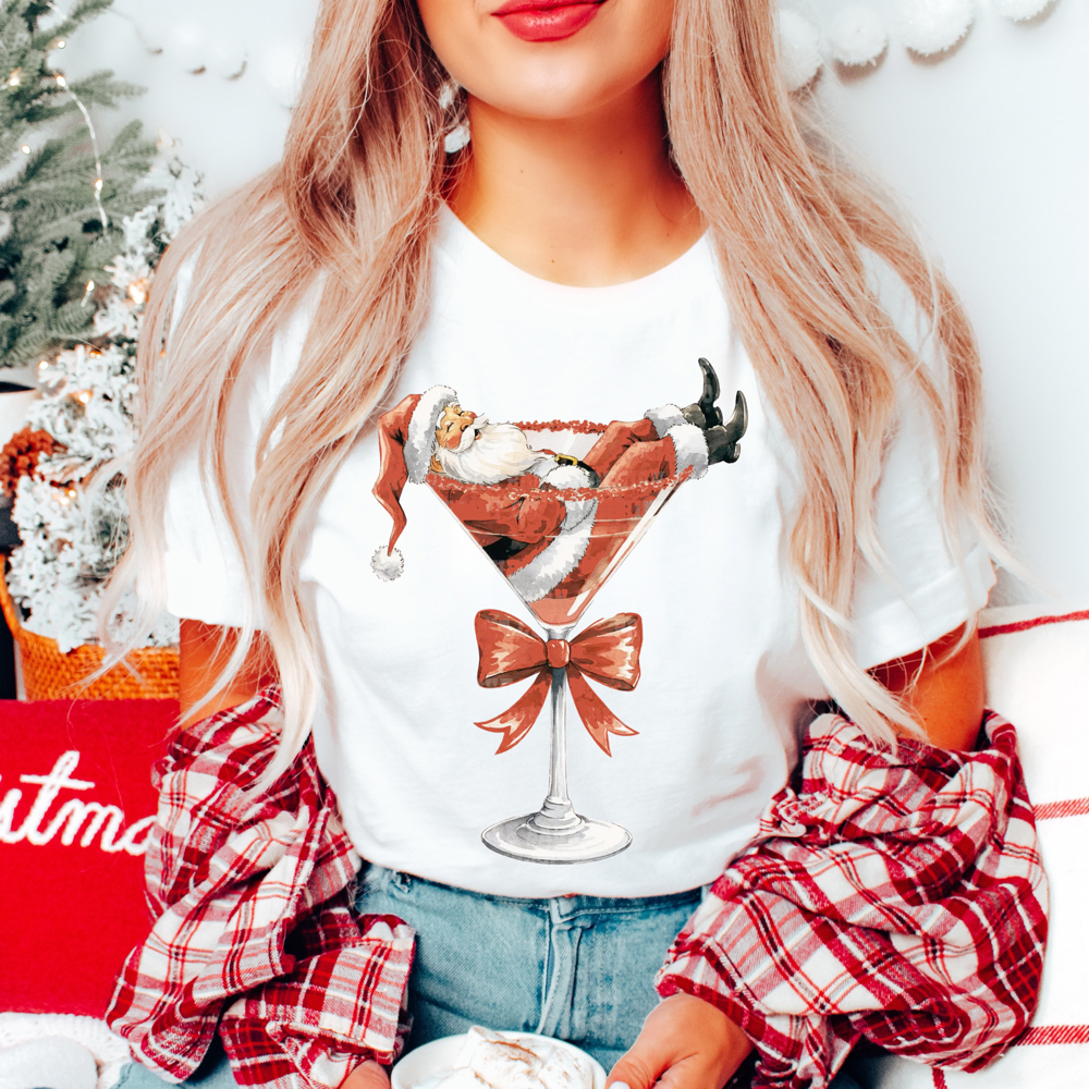 Graphic Tee, Tshirt, Christmas, Holiday, Bows, Martini Santa